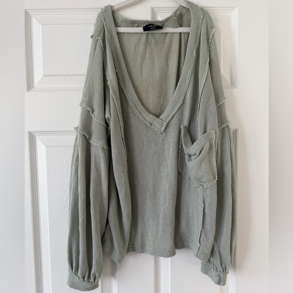 Vici Sage Green Distressed Blouse